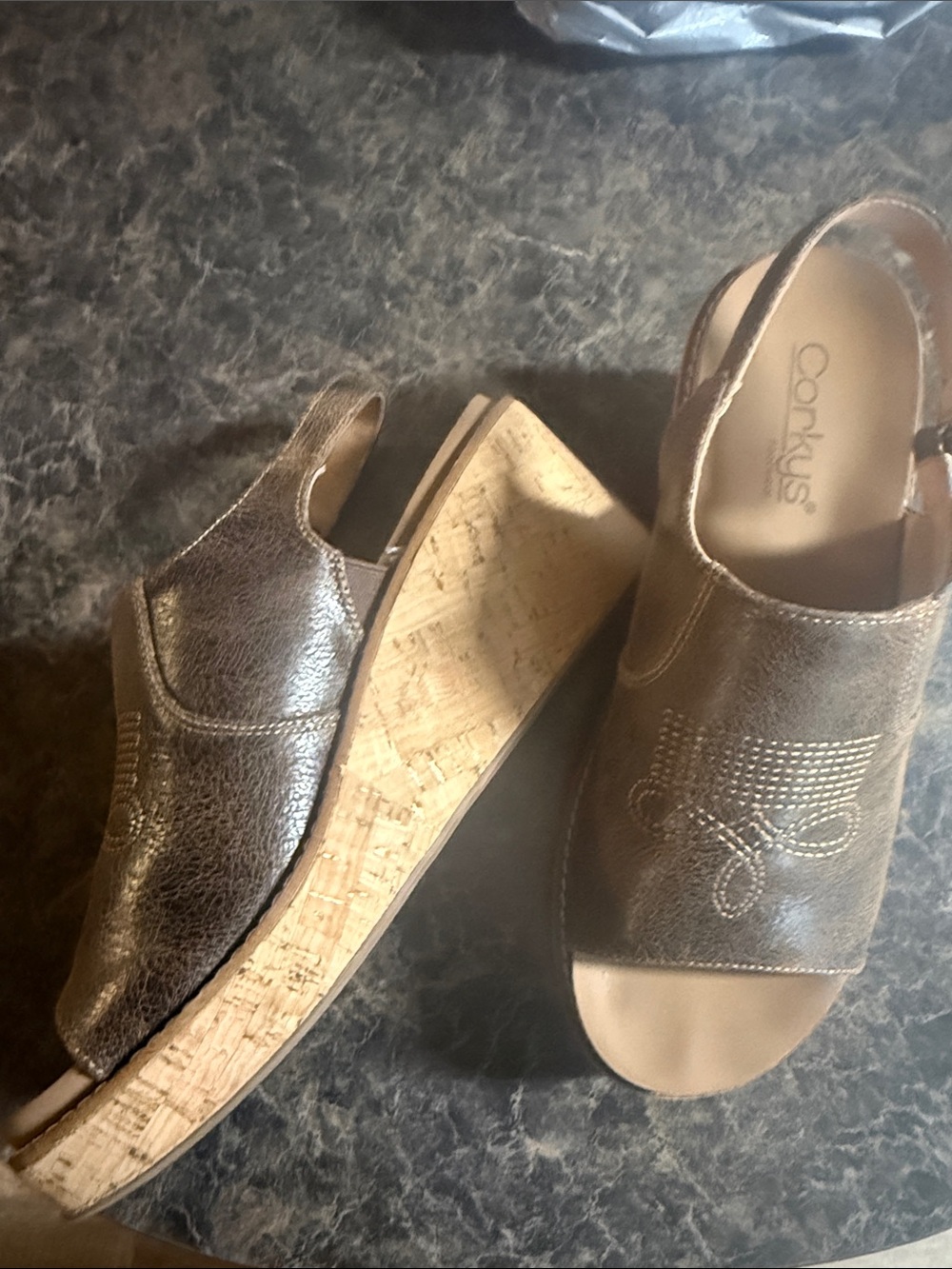 Corkys Metallic Bronze Cork Wedge Slingback Sandals